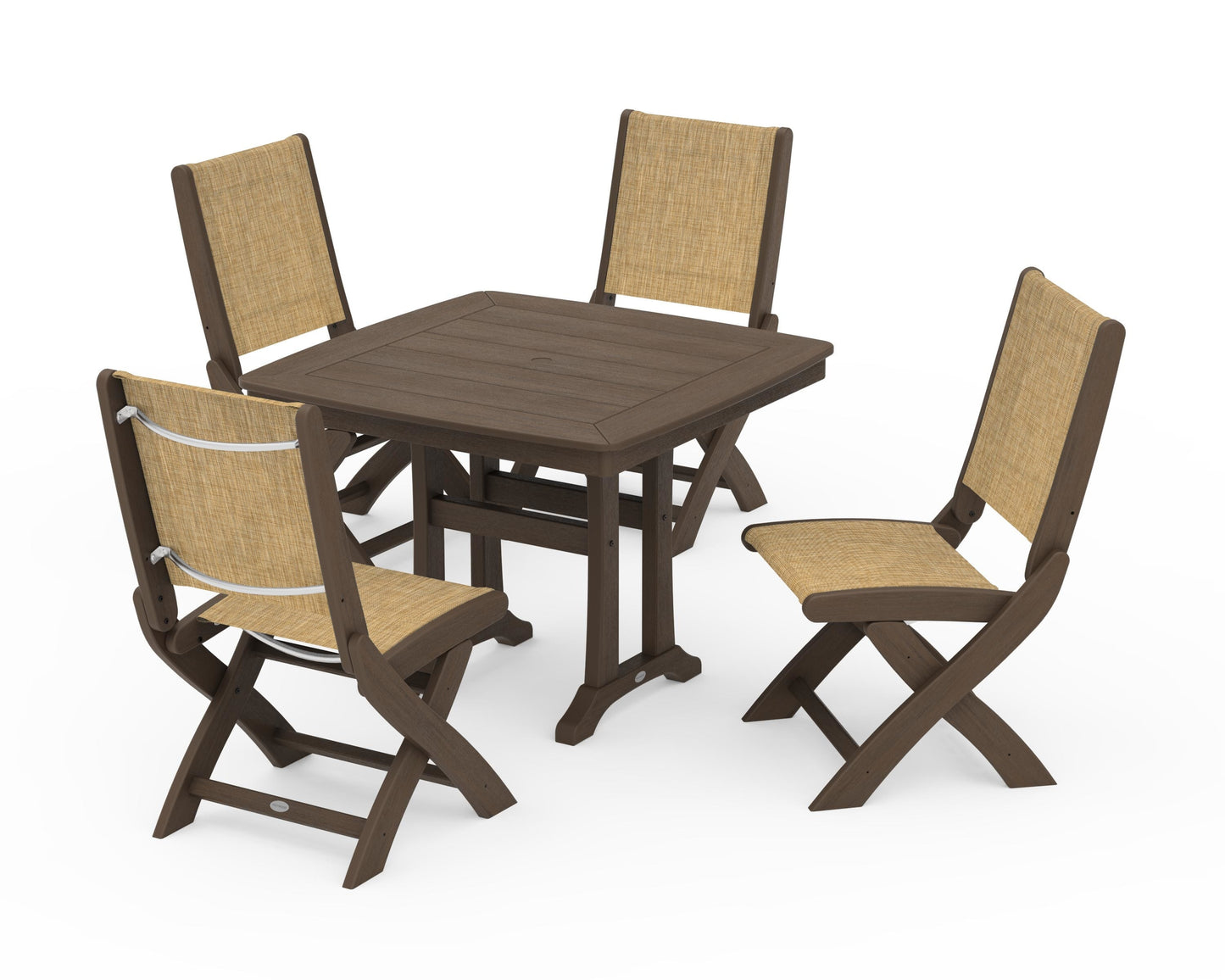 Coastal Folding Side Chair 5-Piece Dining Set with Trestle Legs