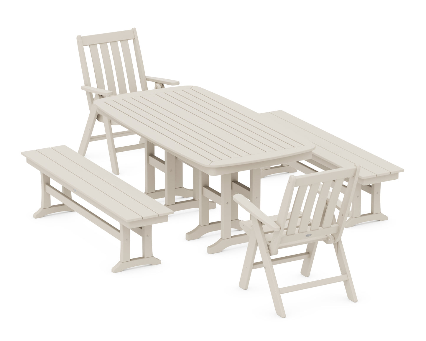 Vineyard Folding Chair 6-Piece Dining Set with Benches