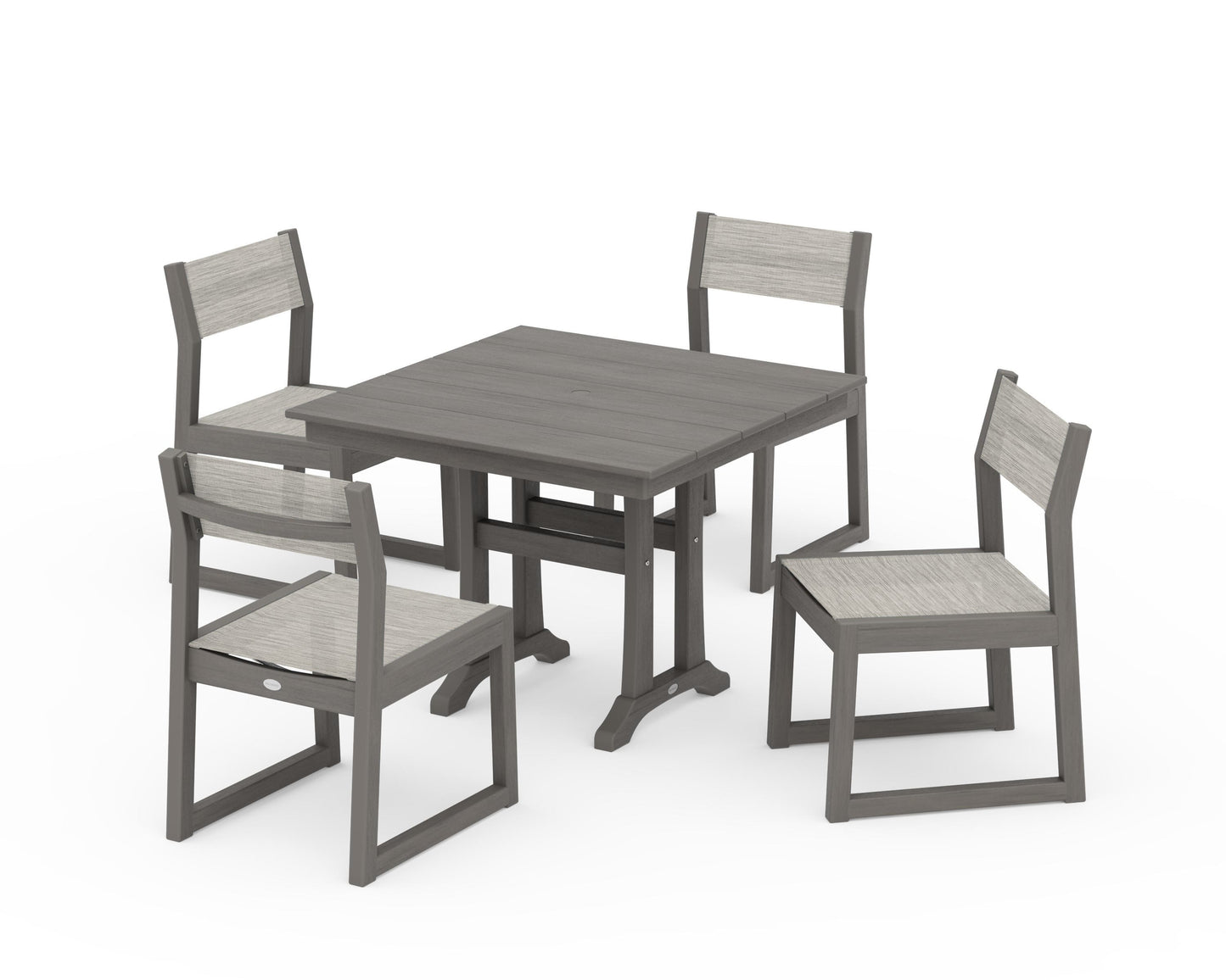 EDGE Sling 5-Piece Farmhouse Trestle Side Chair Dining Set
