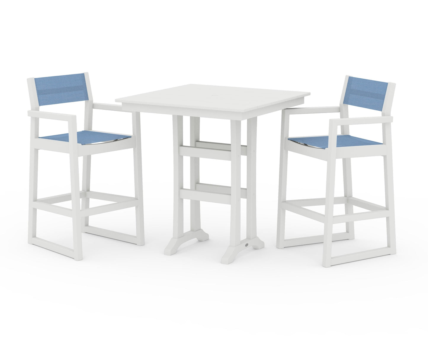 EDGE Sling Arm Chair 3-Piece Farmhouse Bar Set with Trestle Legs