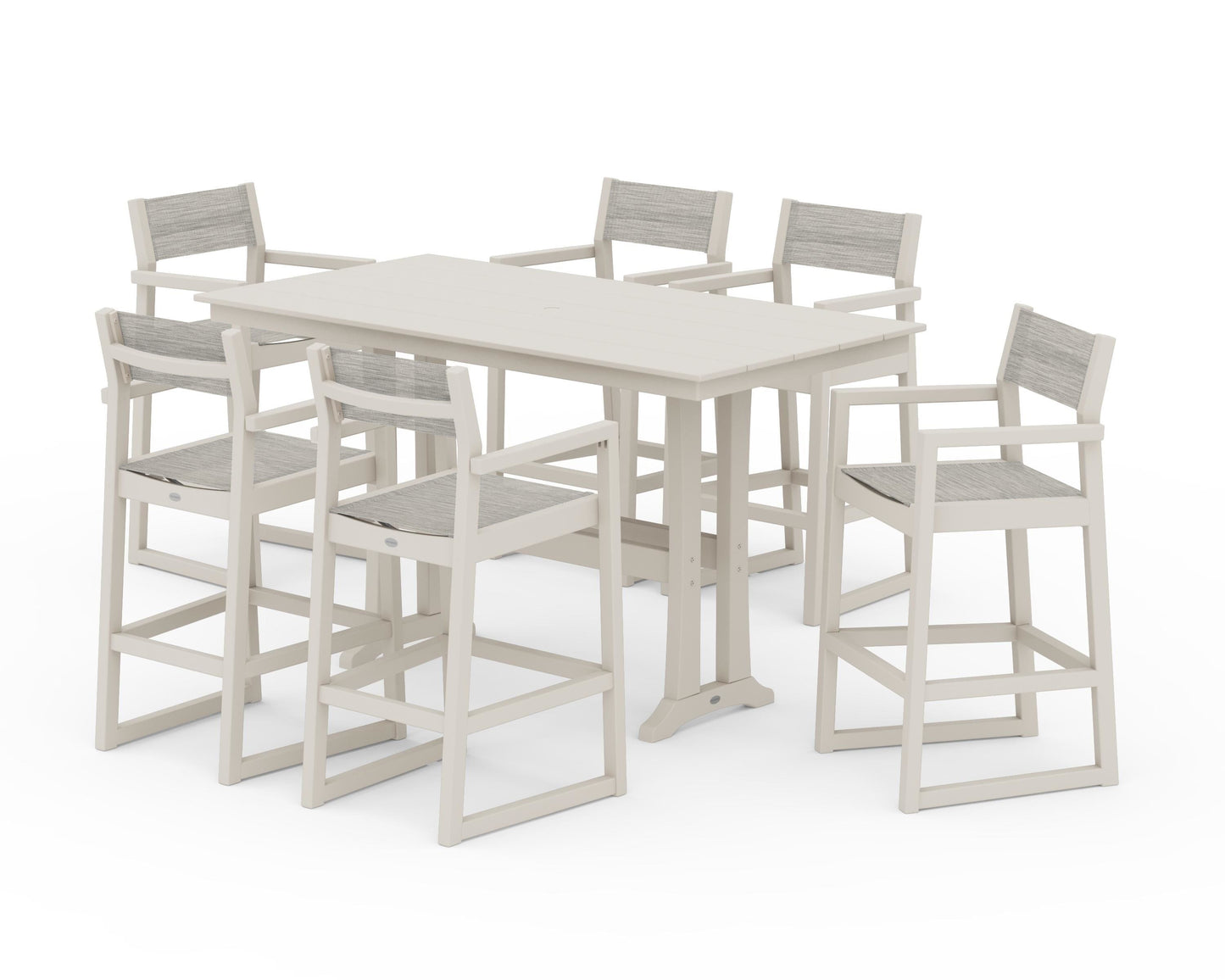 EDGE Sling Arm Chair 7-Piece Farmhouse Bar Set with Trestle Legs