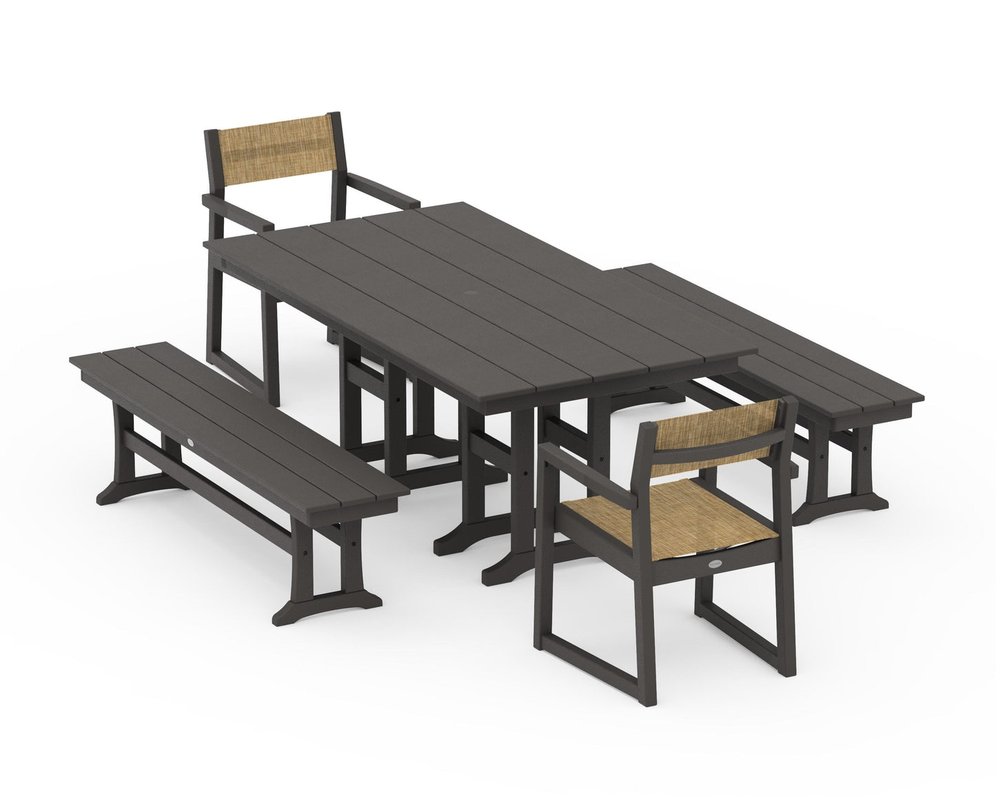 EDGE Sling Arm Chair 5-Piece Farmhouse Dining Set with Benches