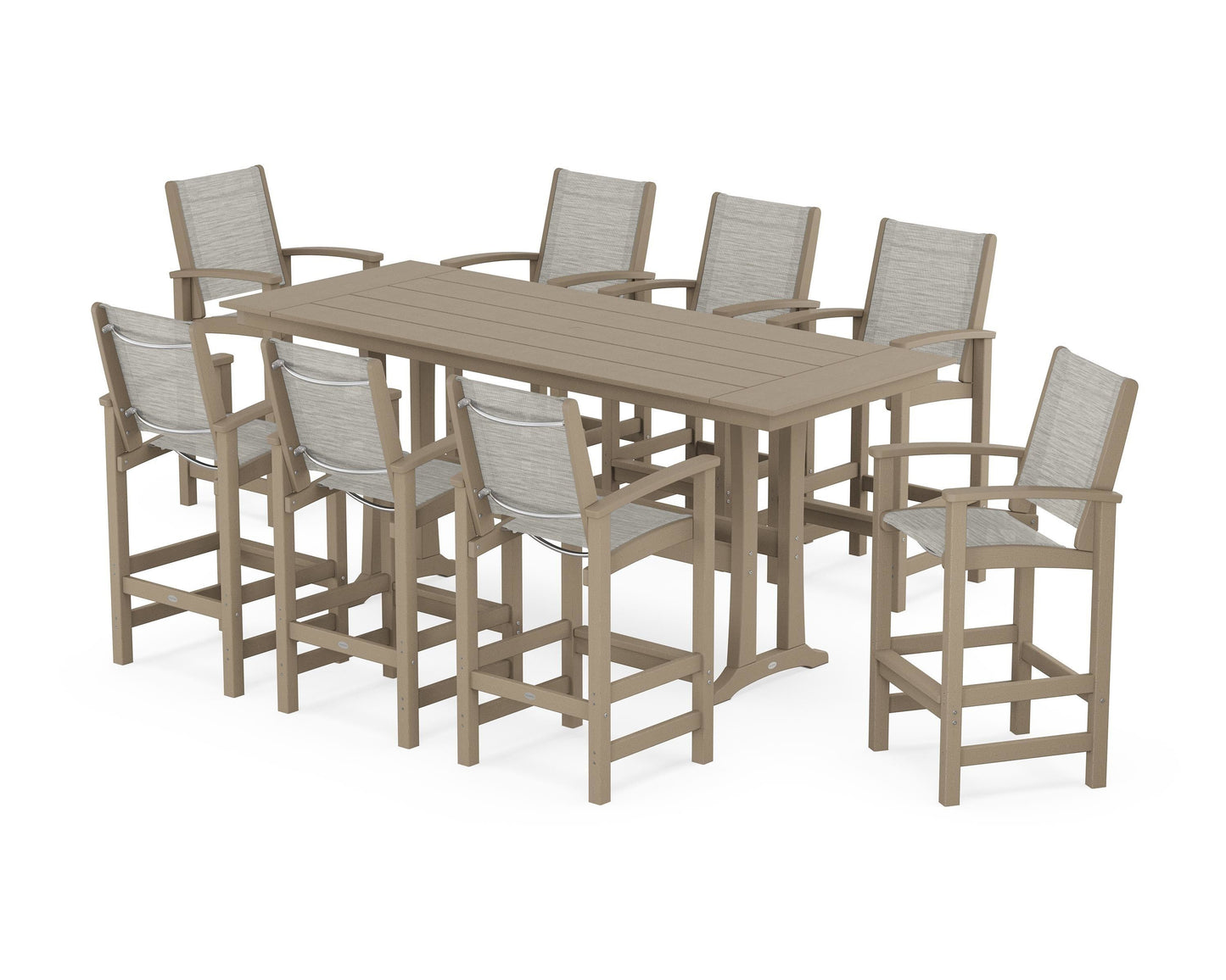 Coastal 9-Piece Farmhouse Bar Set with Trestle Legs
