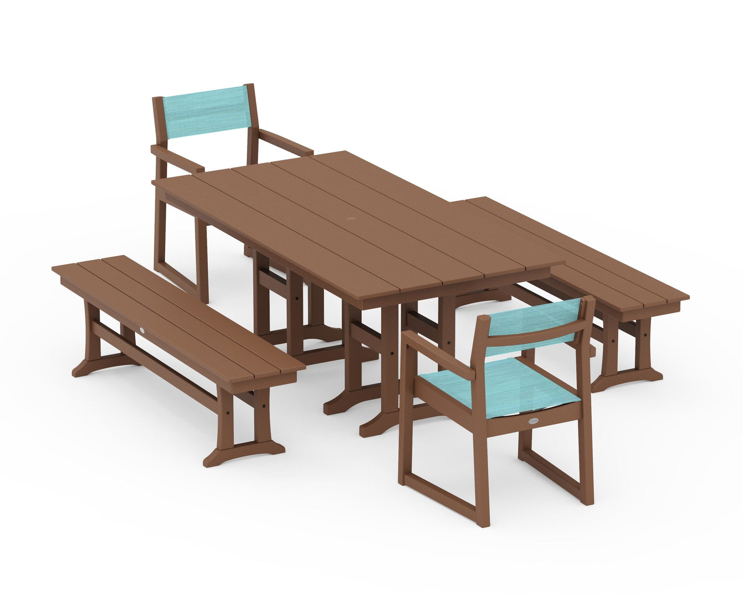 EDGE Sling Arm Chair 5-Piece Farmhouse Dining Set with Benches