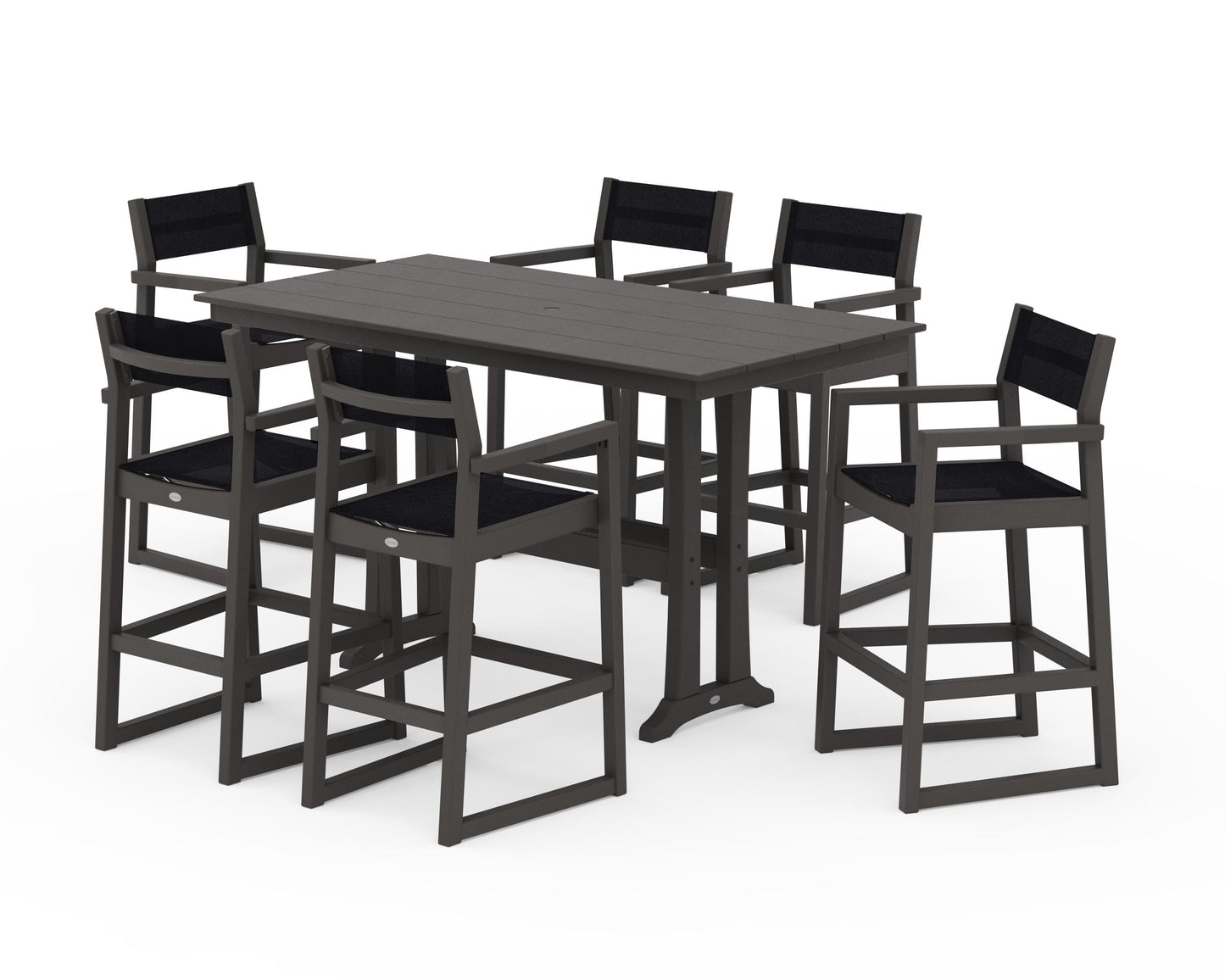 EDGE Sling Arm Chair 7-Piece Farmhouse Bar Set with Trestle Legs