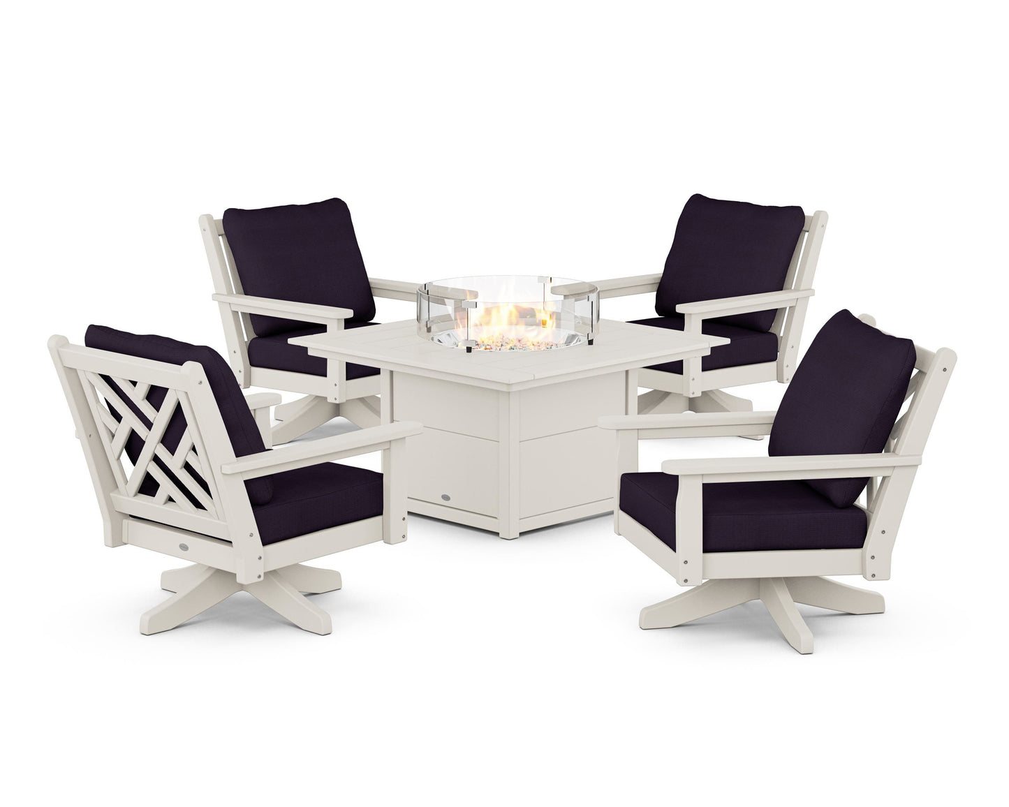 Chippendale 5-Piece Deep Seating Swivel Conversation Set with Fire Pit Table