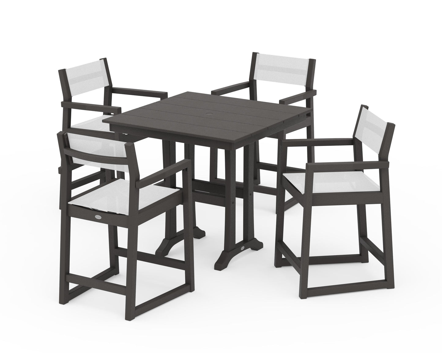 EDGE Sling Arm Chair 5-Piece Farmhouse Counter Set with Trestle Legs