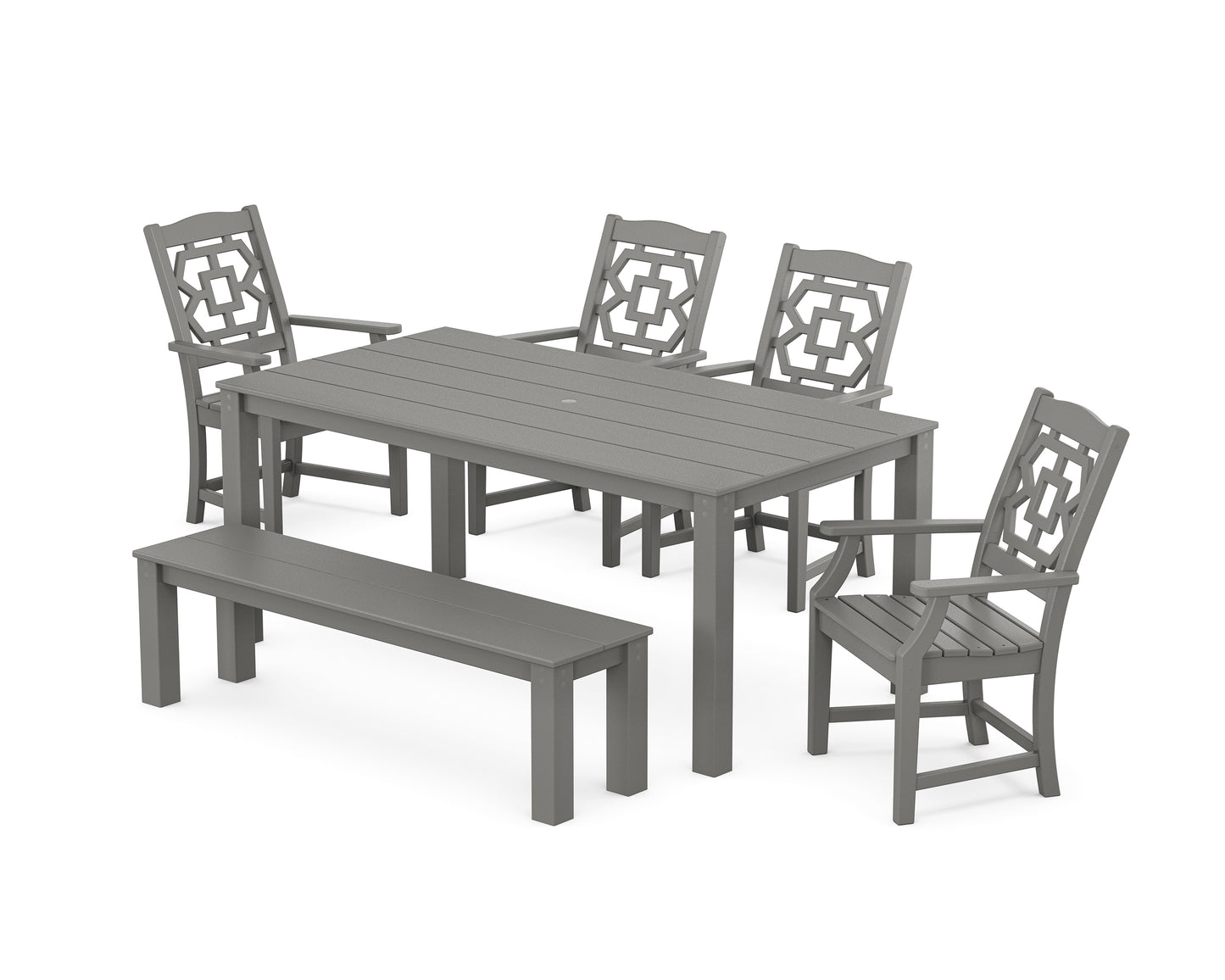 Chinoiserie 6-Piece Parsons Dining Set with Bench