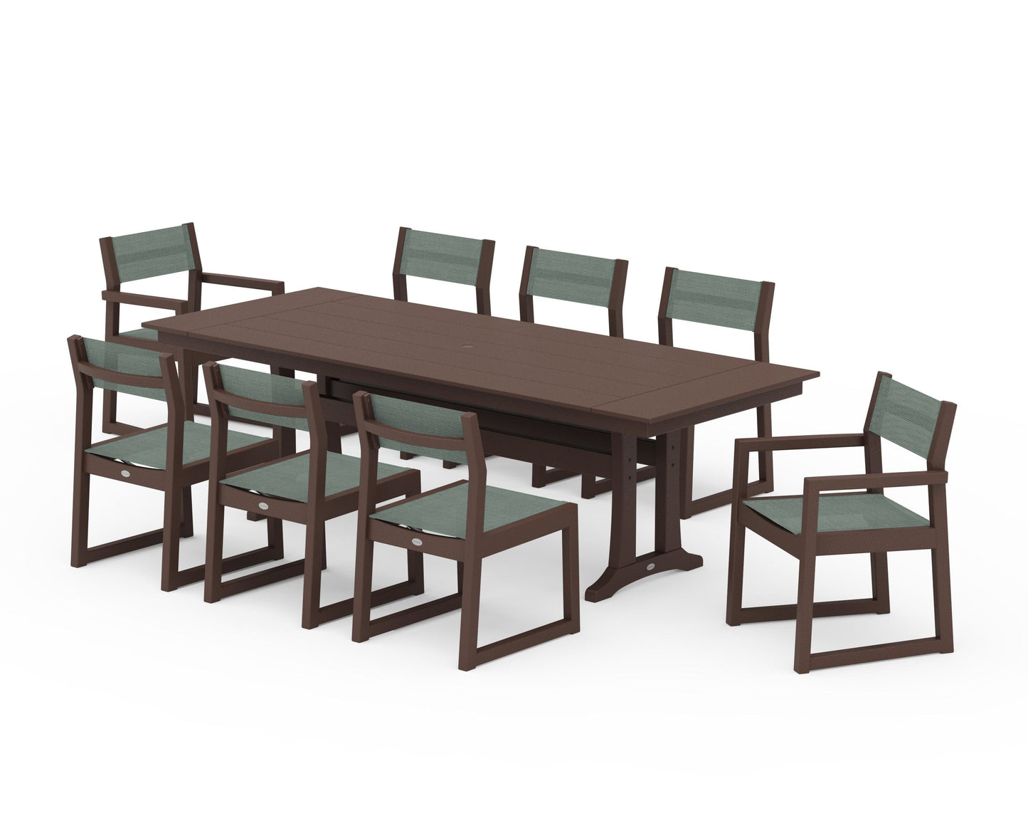 EDGE Sling 9-Piece Farmhouse Trestle Dining Set