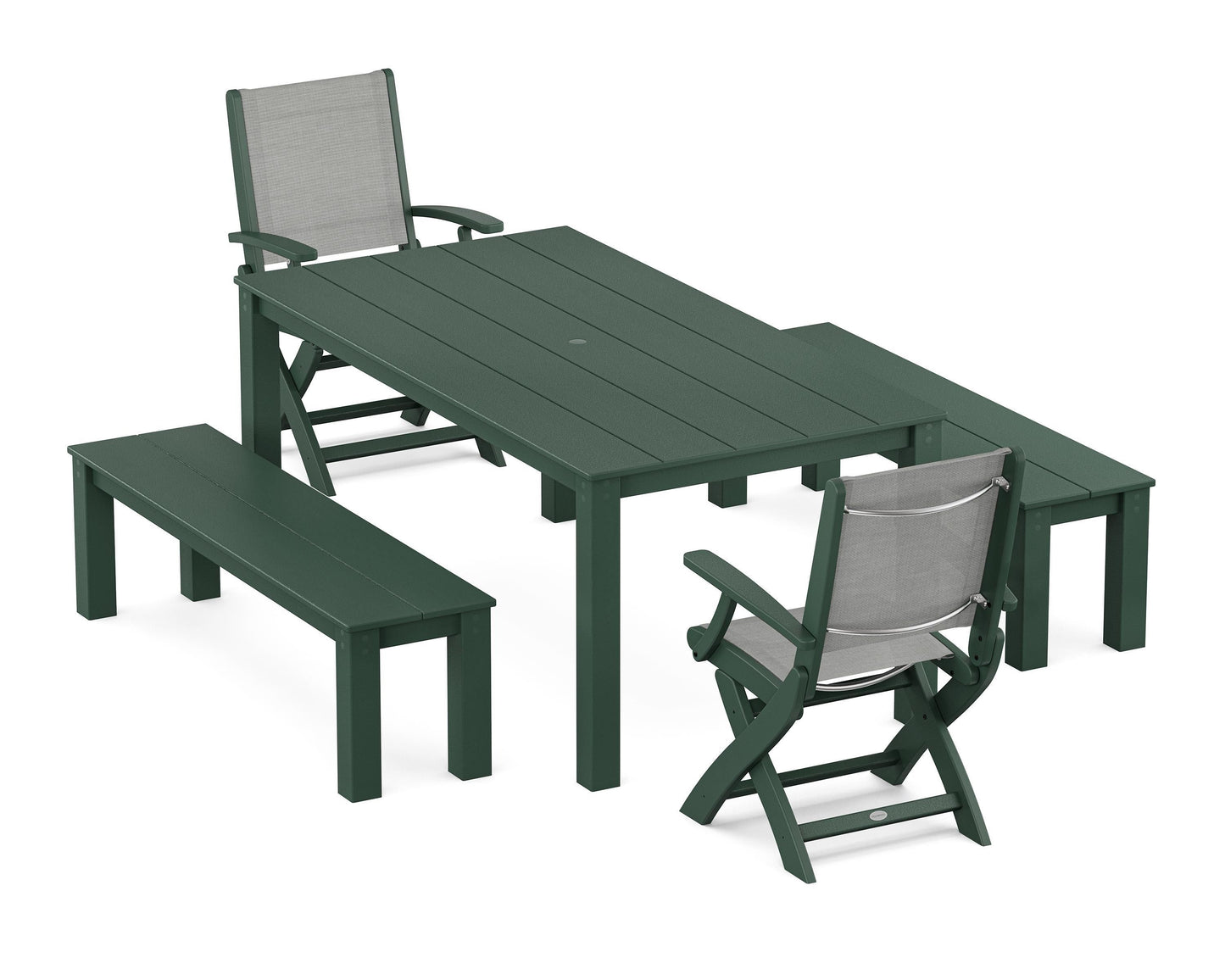 Coastal Folding Chair 5-Piece Parsons Dining Set with Benches