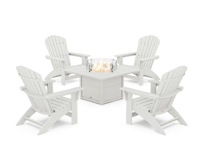 5-Piece Nautical Grand Adirondack Conversation Set with Fire Pit Table