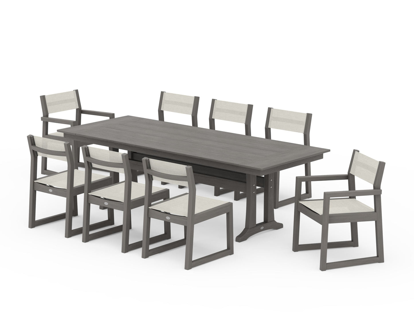 EDGE Sling 9-Piece Farmhouse Trestle Dining Set