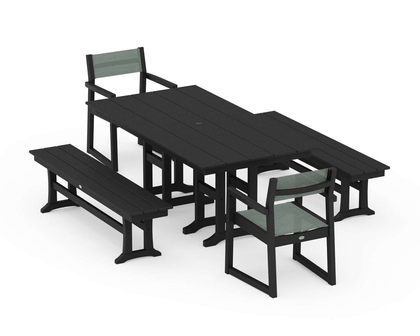 EDGE Sling Arm Chair 5-Piece Farmhouse Dining Set with Benches