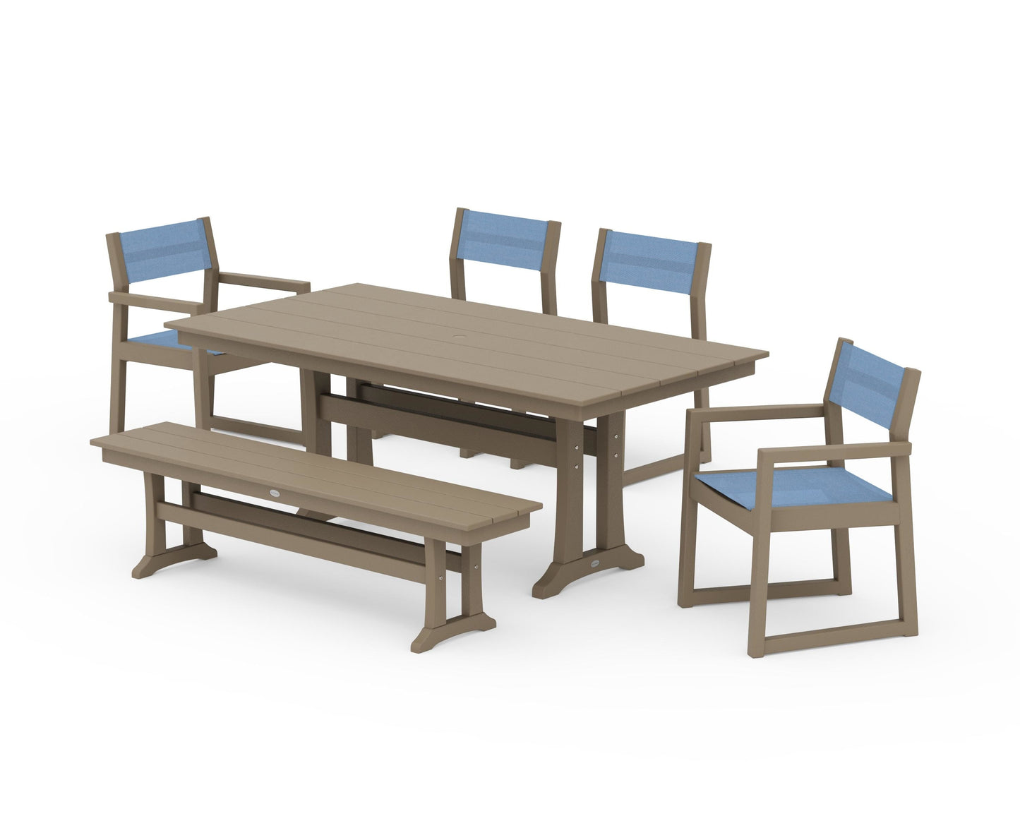 EDGE Sling 6-Piece Farmhouse Dining Set With Trestle Legs