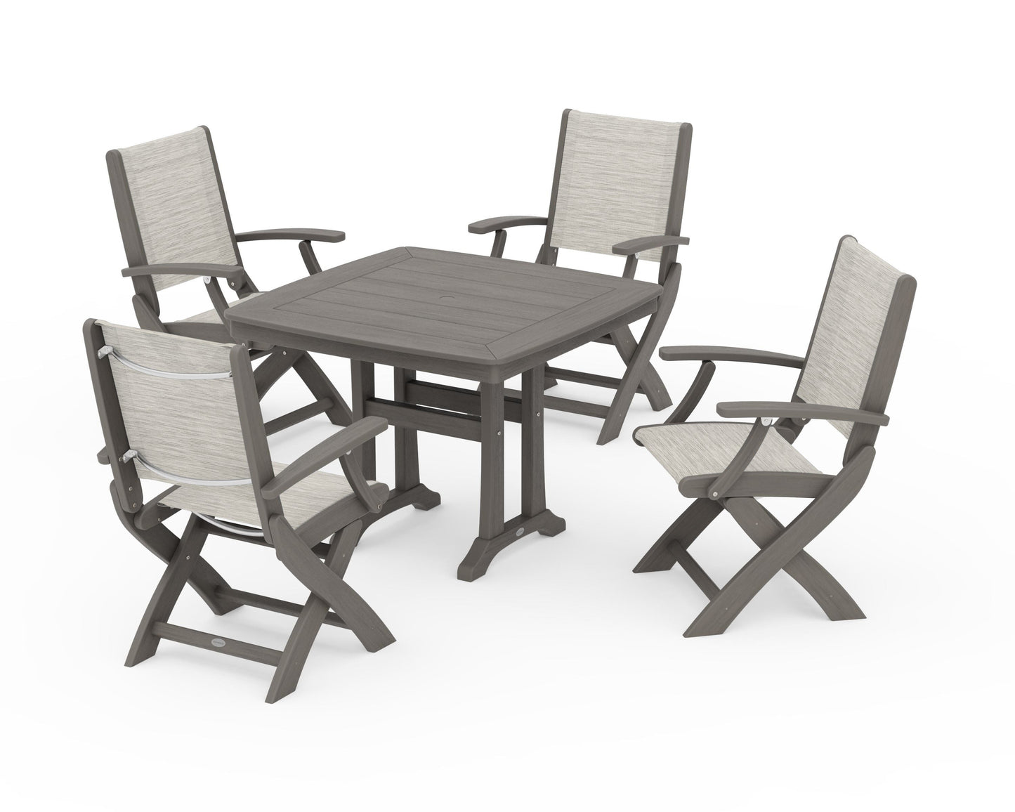 Coastal Folding Chair 5-Piece Dining Set with Trestle Legs