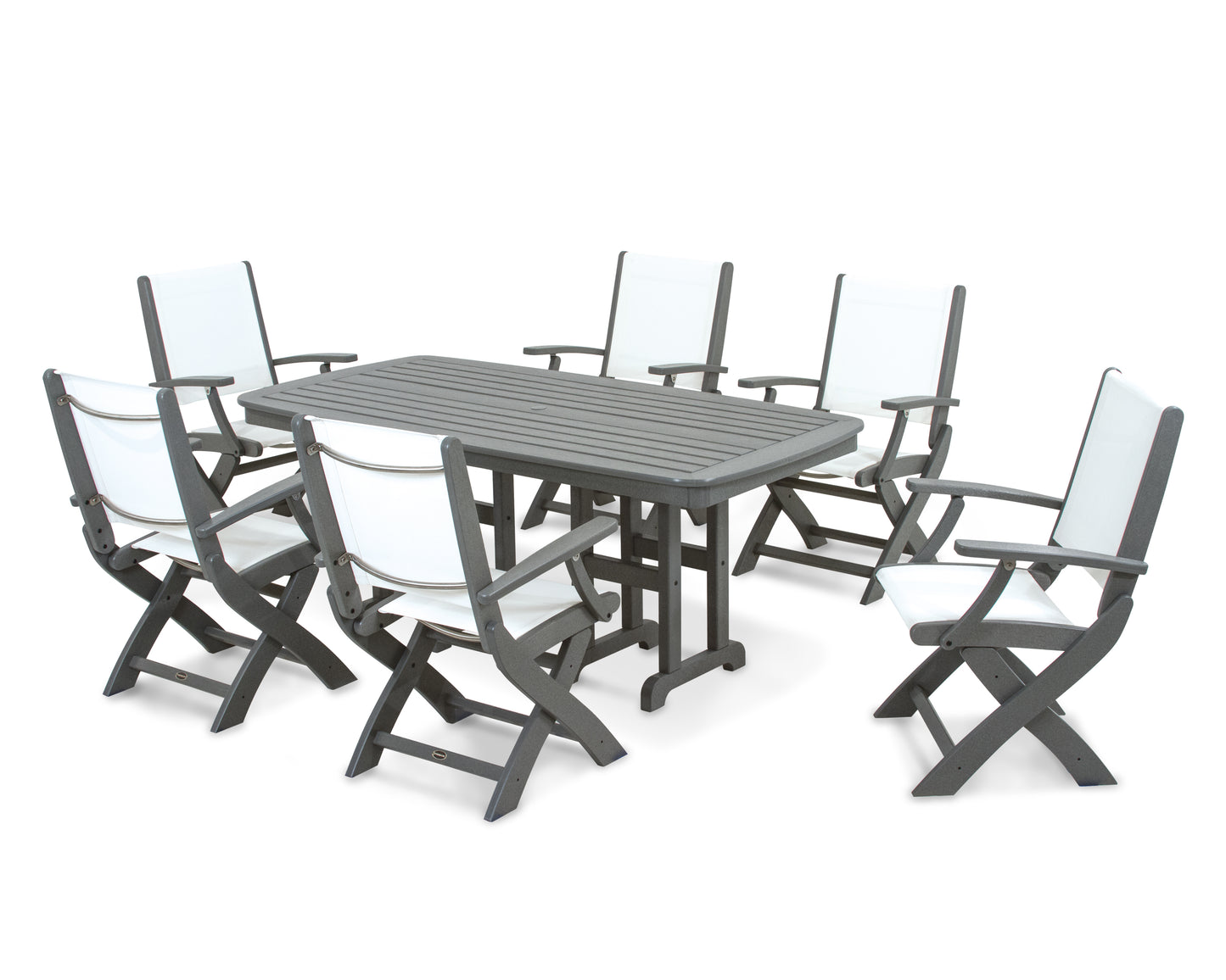 Coastal Folding Arm Chair 7-Piece Dining Set