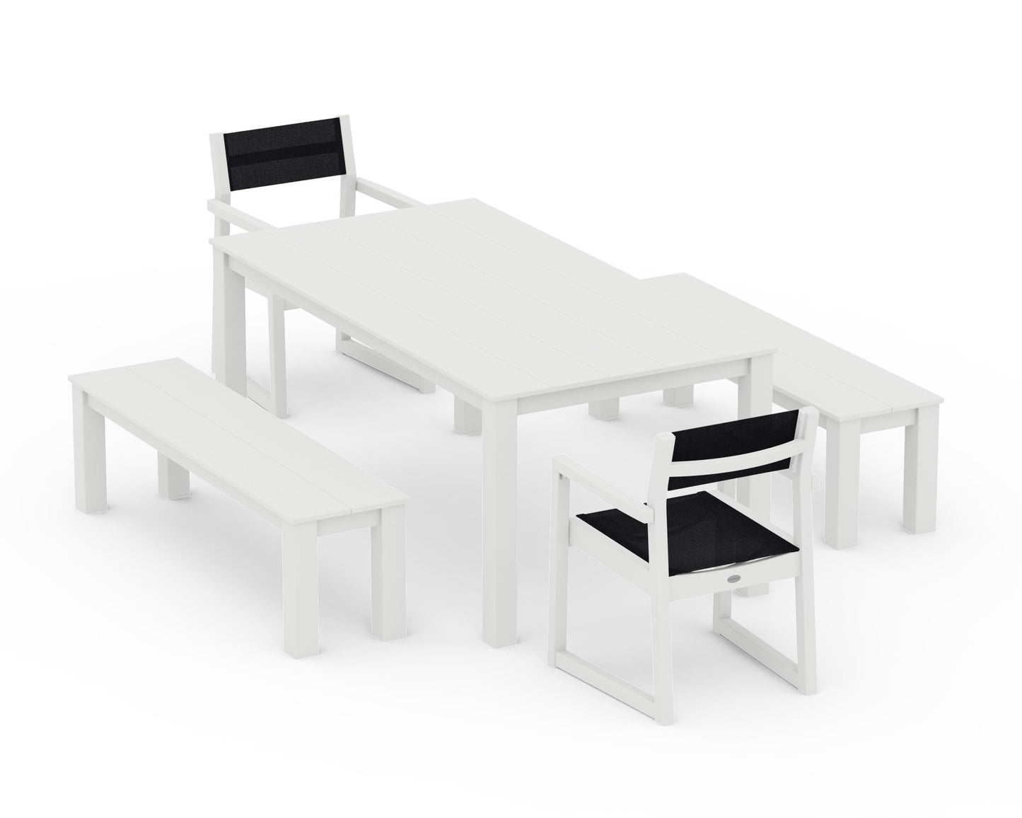 EDGE Sling Arm Chair 5-Piece Parsons Dining Set with Benches