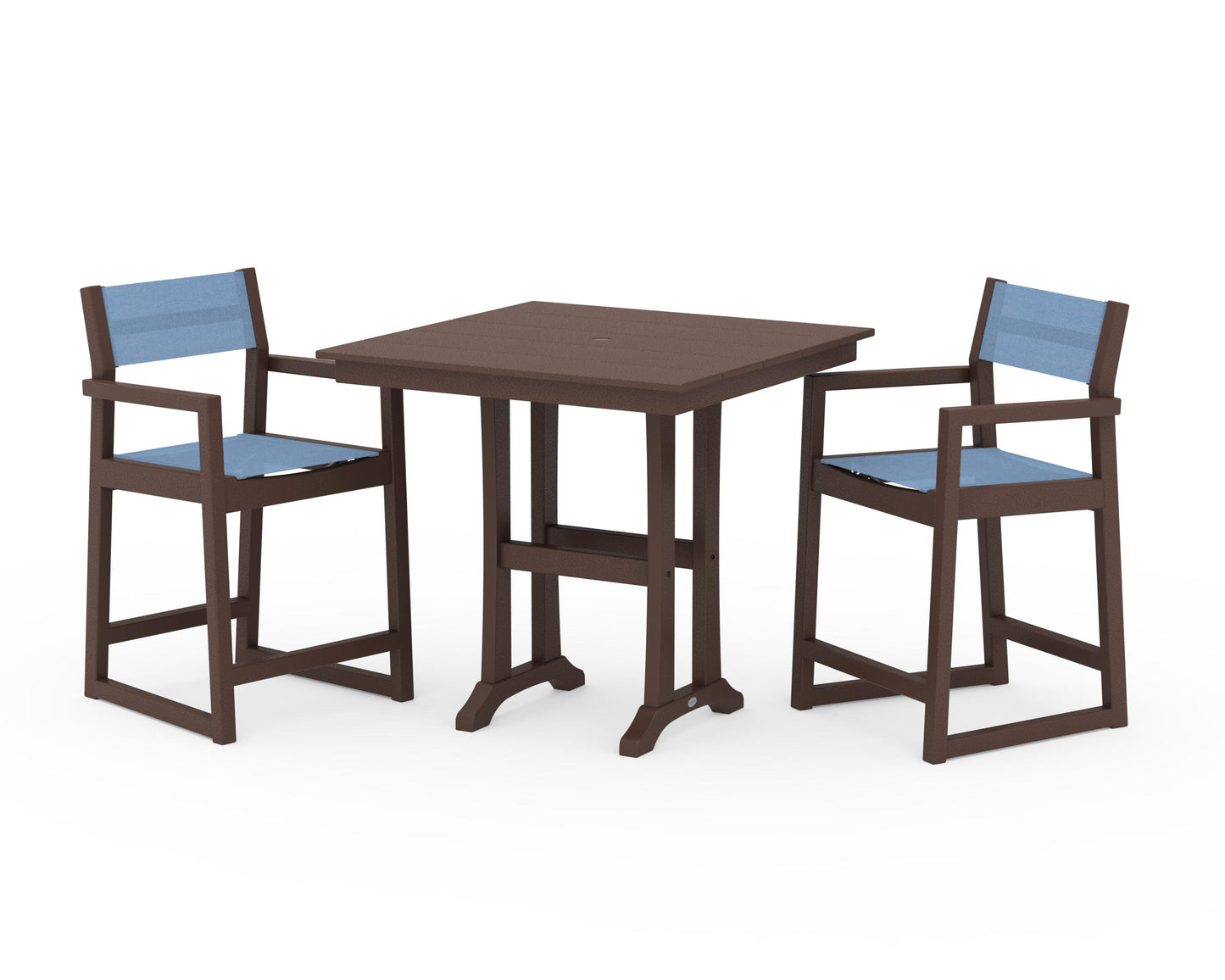 EDGE Sling Arm Chair 3-Piece Farmhouse Counter Set with Trestle Legs