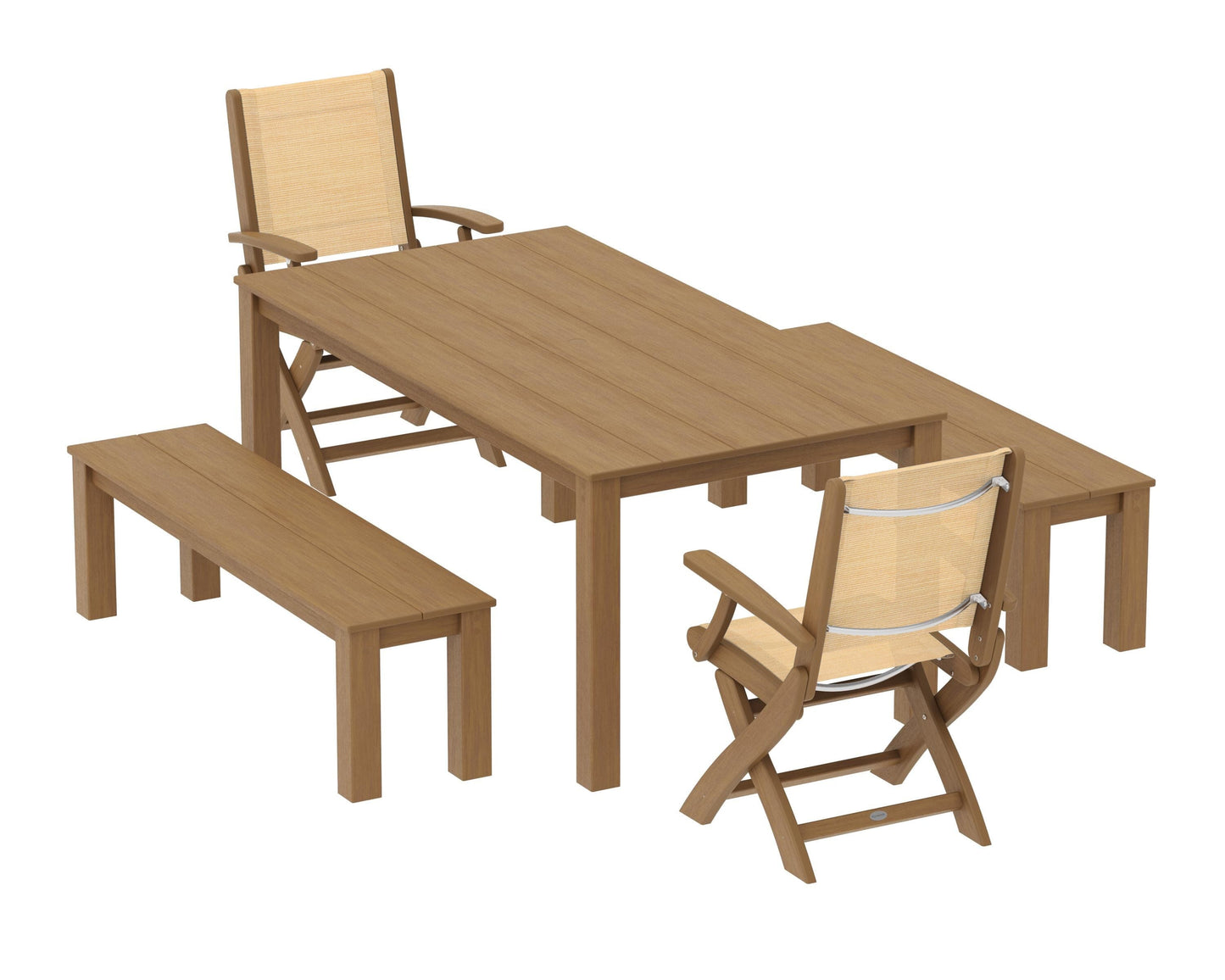 Coastal Folding Chair 5-Piece Parsons Dining Set with Benches