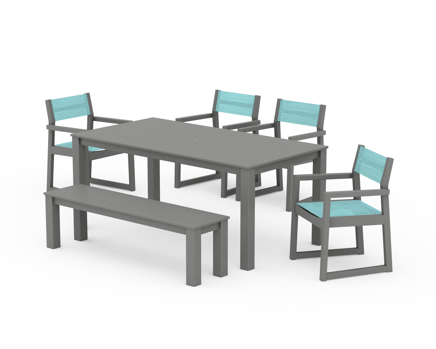 EDGE Sling Arm Chair 6-Piece Parsons Dining Set with Bench