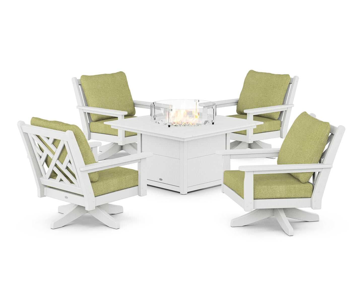 Chippendale 5-Piece Deep Seating Swivel Conversation Set with Fire Pit Table