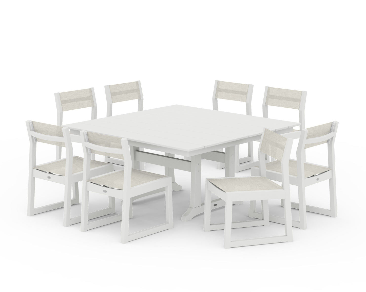EDGE Sling Side Chair 9-Piece Farmhouse Trestle Dining Set