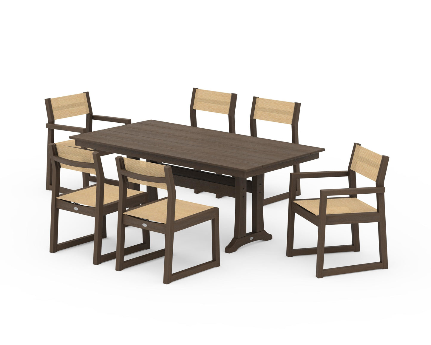 EDGE Sling 7-Piece Farmhouse Trestle Dining Set