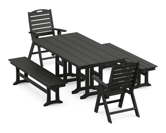 Nautical Highback 5-Piece Farmhouse Dining Set with Benches