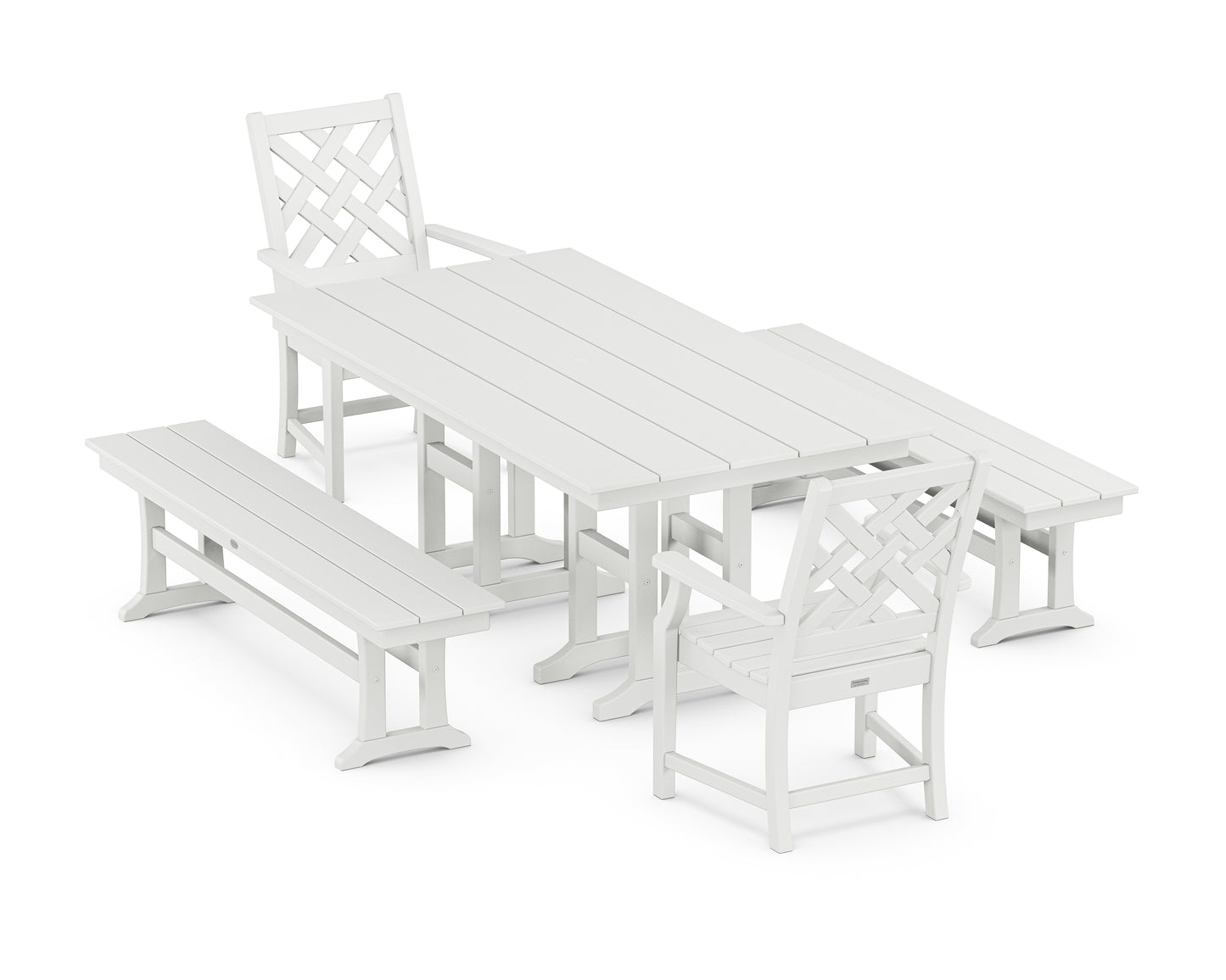 Wovendale 5-Piece Farmhouse Dining Set with Benches