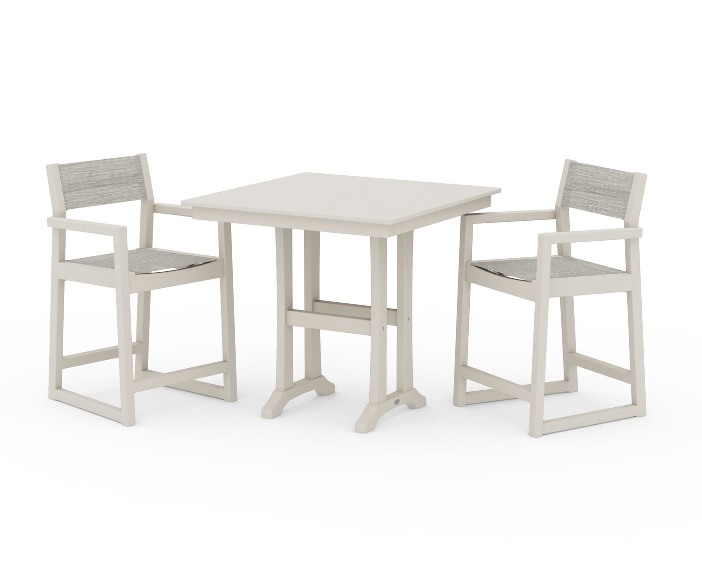 EDGE Sling Arm Chair 3-Piece Farmhouse Counter Set with Trestle Legs