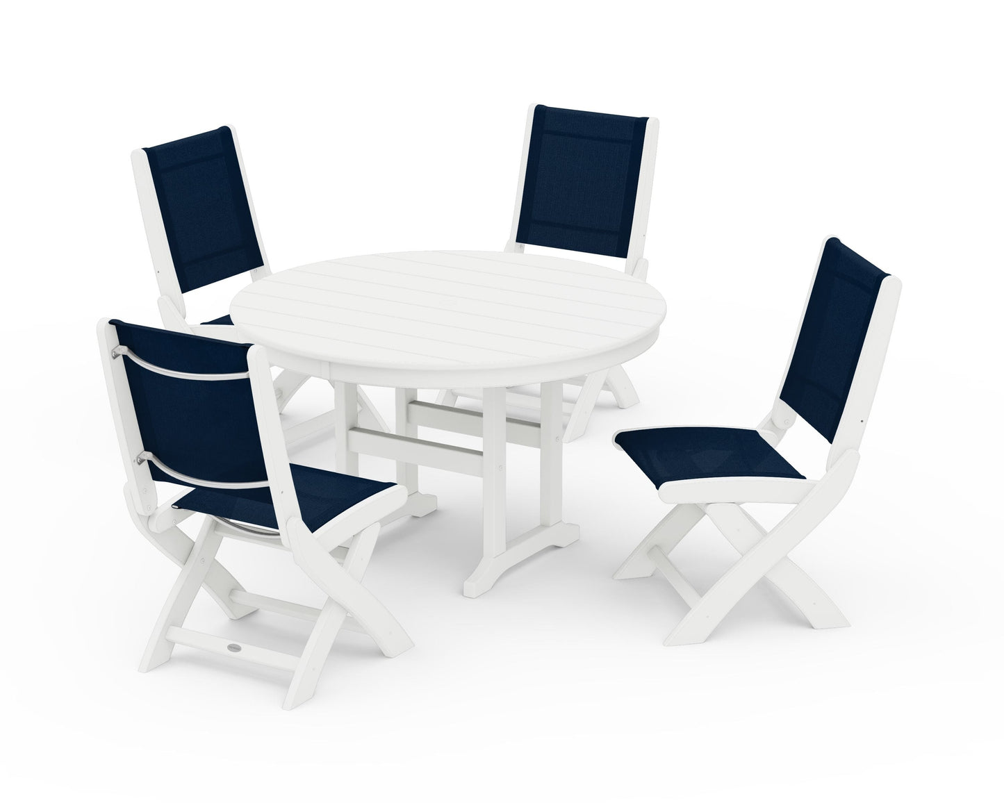Coastal Folding Side Chair 5-Piece Round Dining Set