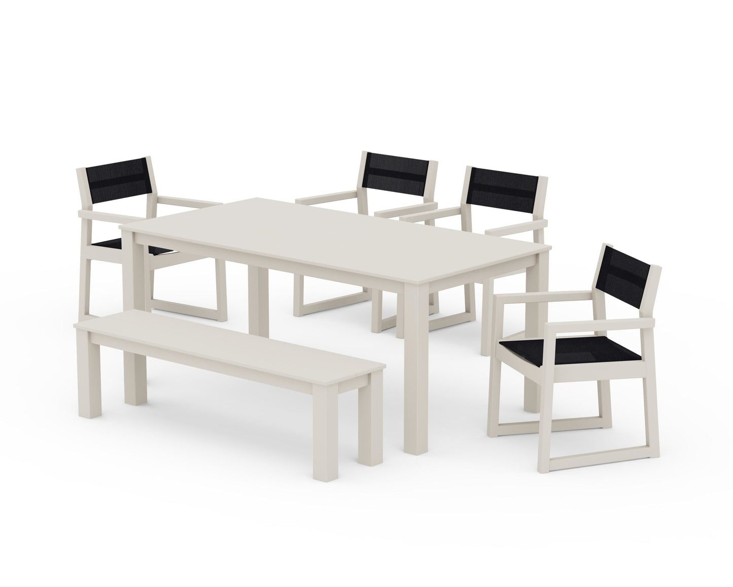 EDGE Sling Arm Chair 6-Piece Parsons Dining Set with Bench