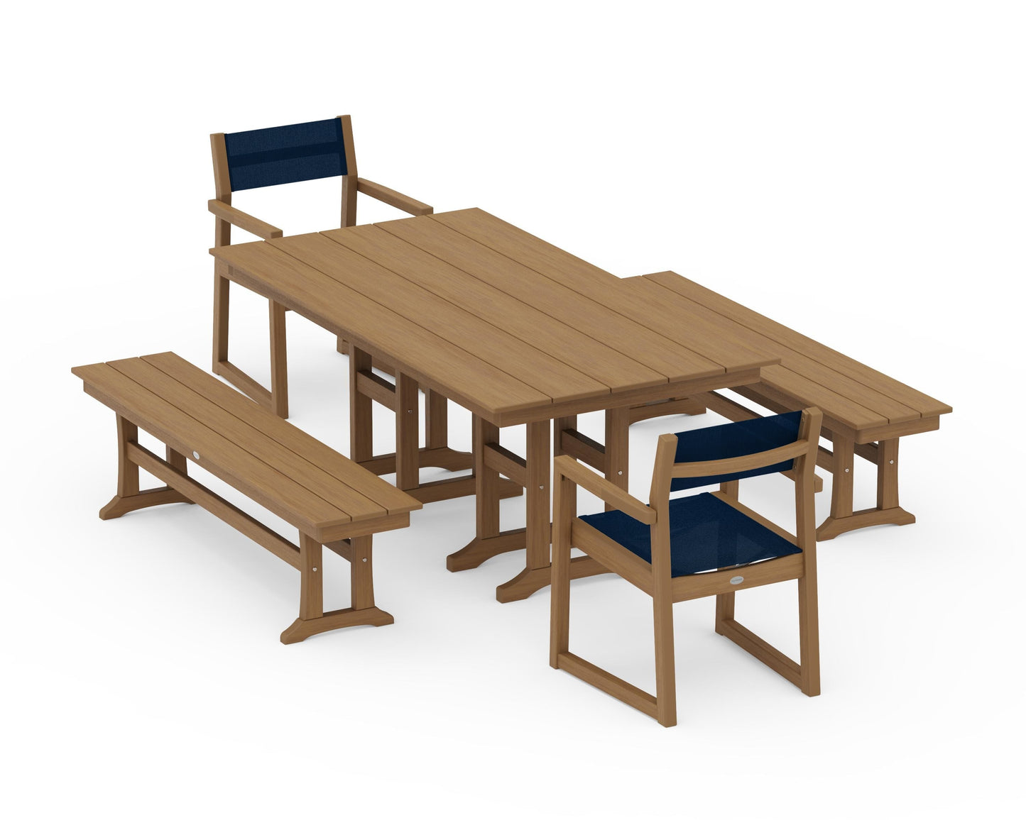 EDGE Sling Arm Chair 5-Piece Farmhouse Dining Set with Benches