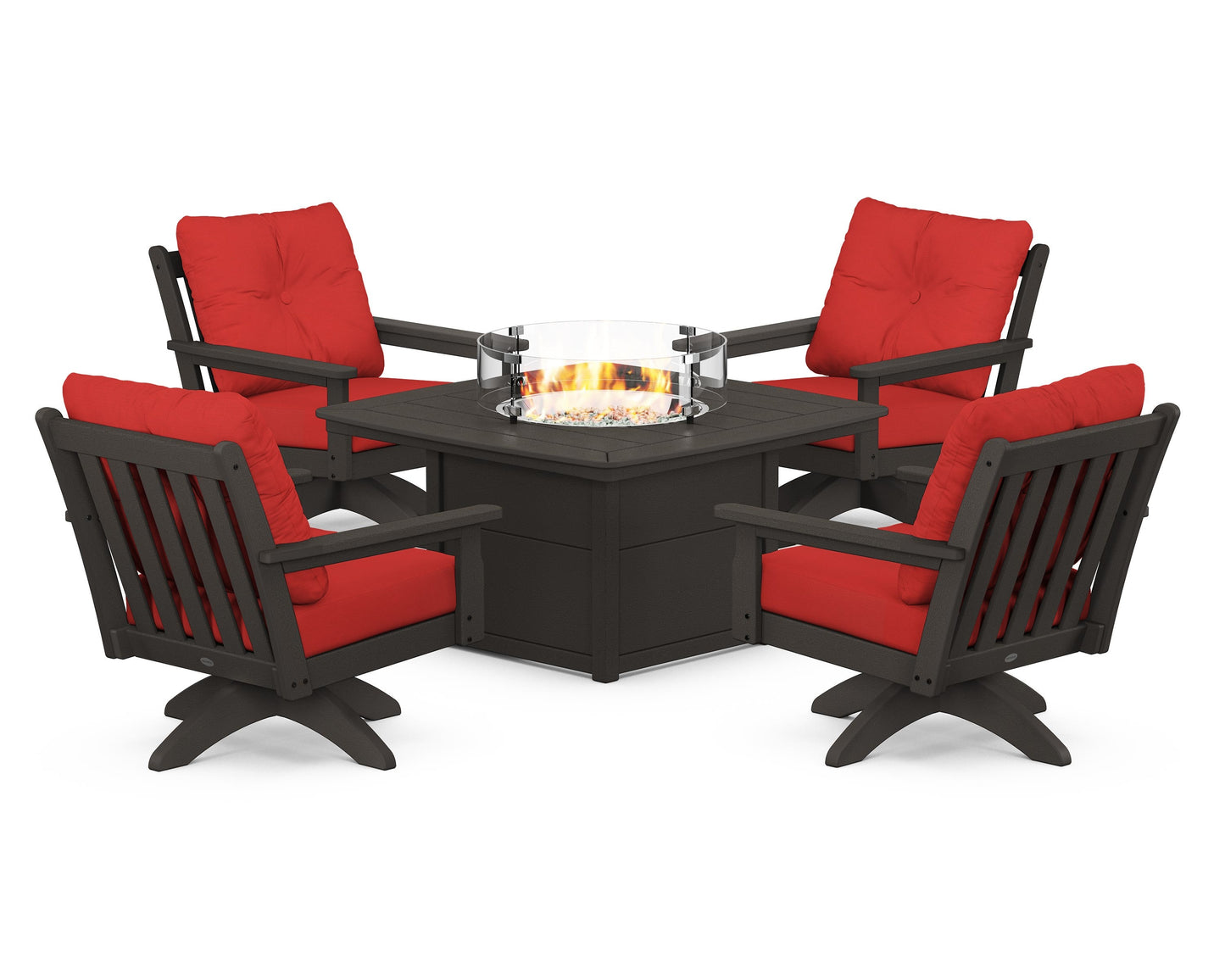 Vineyard 5-Piece Deep Seating Swivel Conversation Set with Fire Pit Table