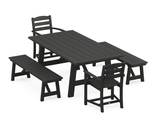 La Casa Café 5-Piece Rustic Farmhouse Dining Set With Benches