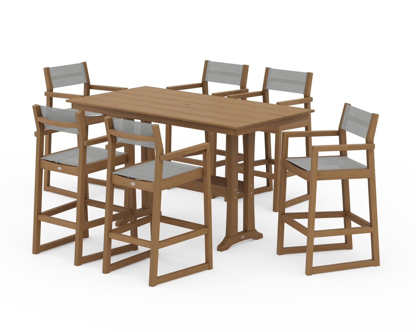 EDGE Sling Arm Chair 7-Piece Farmhouse Bar Set with Trestle Legs