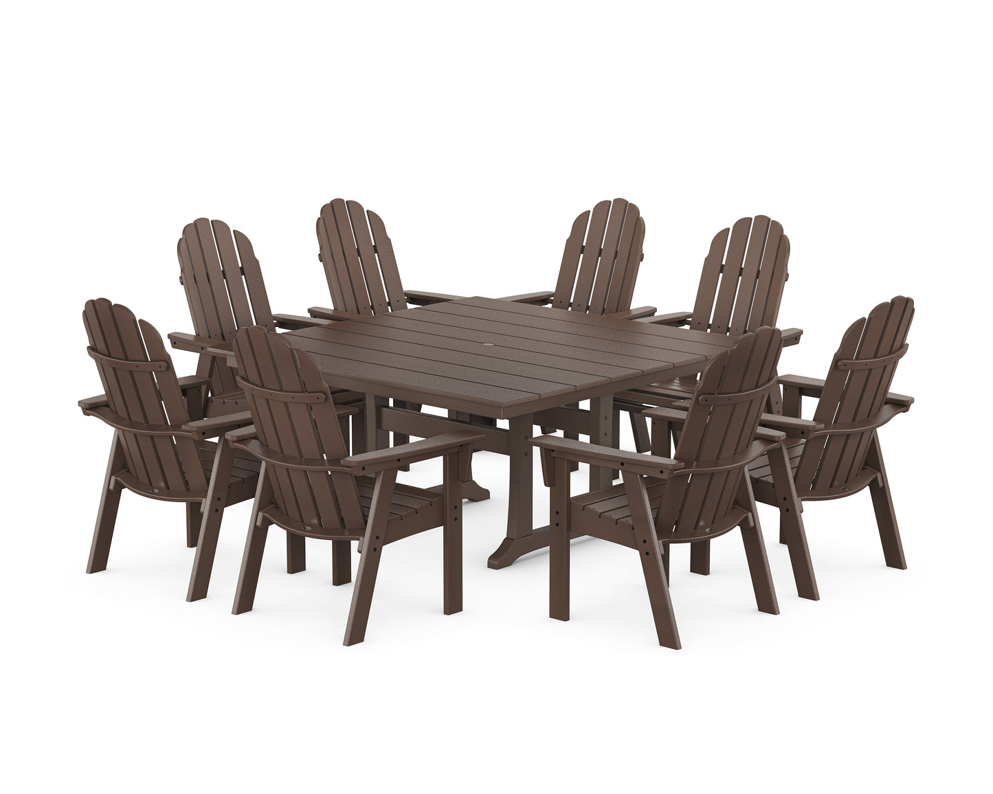 Vineyard Curveback Adirondack 9-Piece Square Farmhouse Dining Set with Trestle Legs