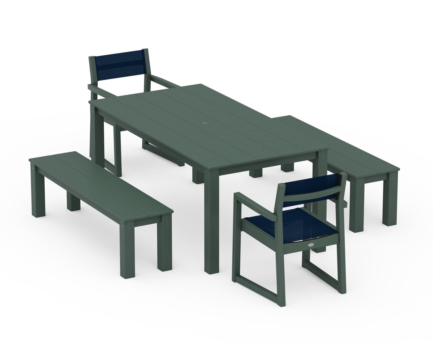 EDGE Sling Arm Chair 5-Piece Parsons Dining Set with Benches