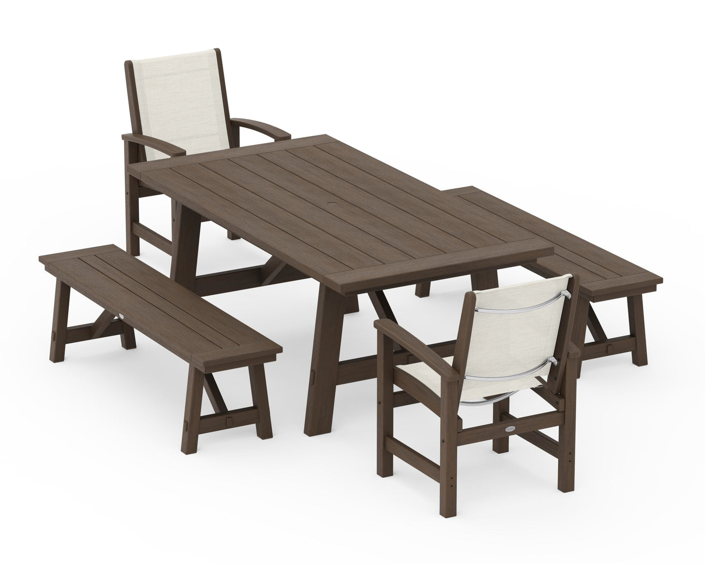Coastal 5-Piece Rustic Farmhouse Dining Set With Benches