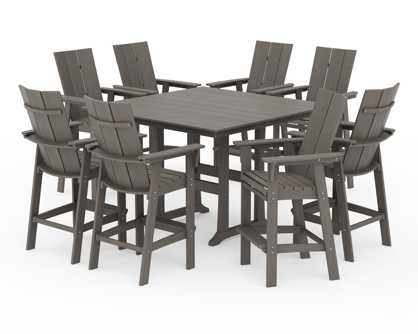 Modern Curveback Adirondack 9-Piece Farmhouse Trestle Bar Set