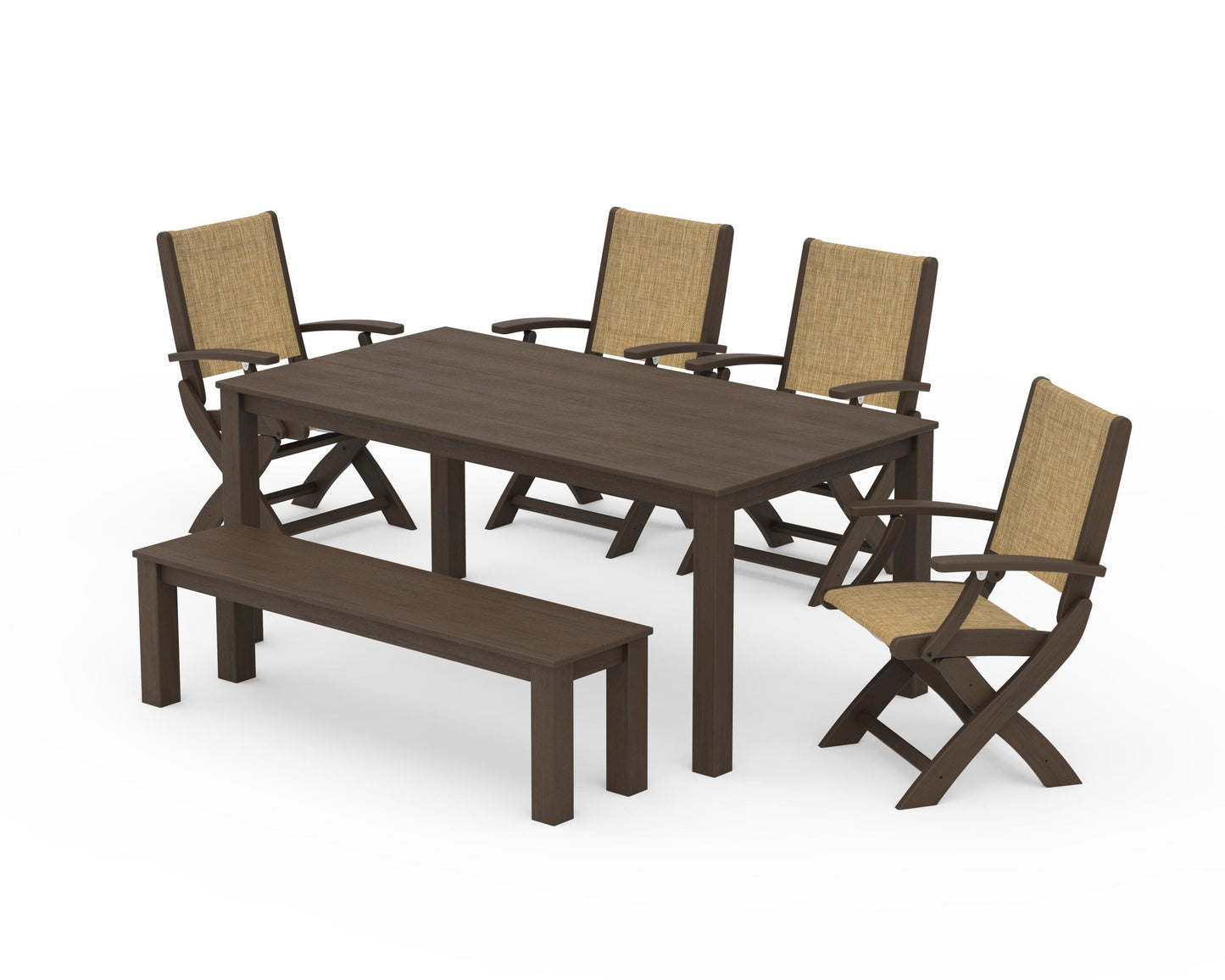 Coastal Folding Chair 6-Piece Parsons Dining Set with Bench