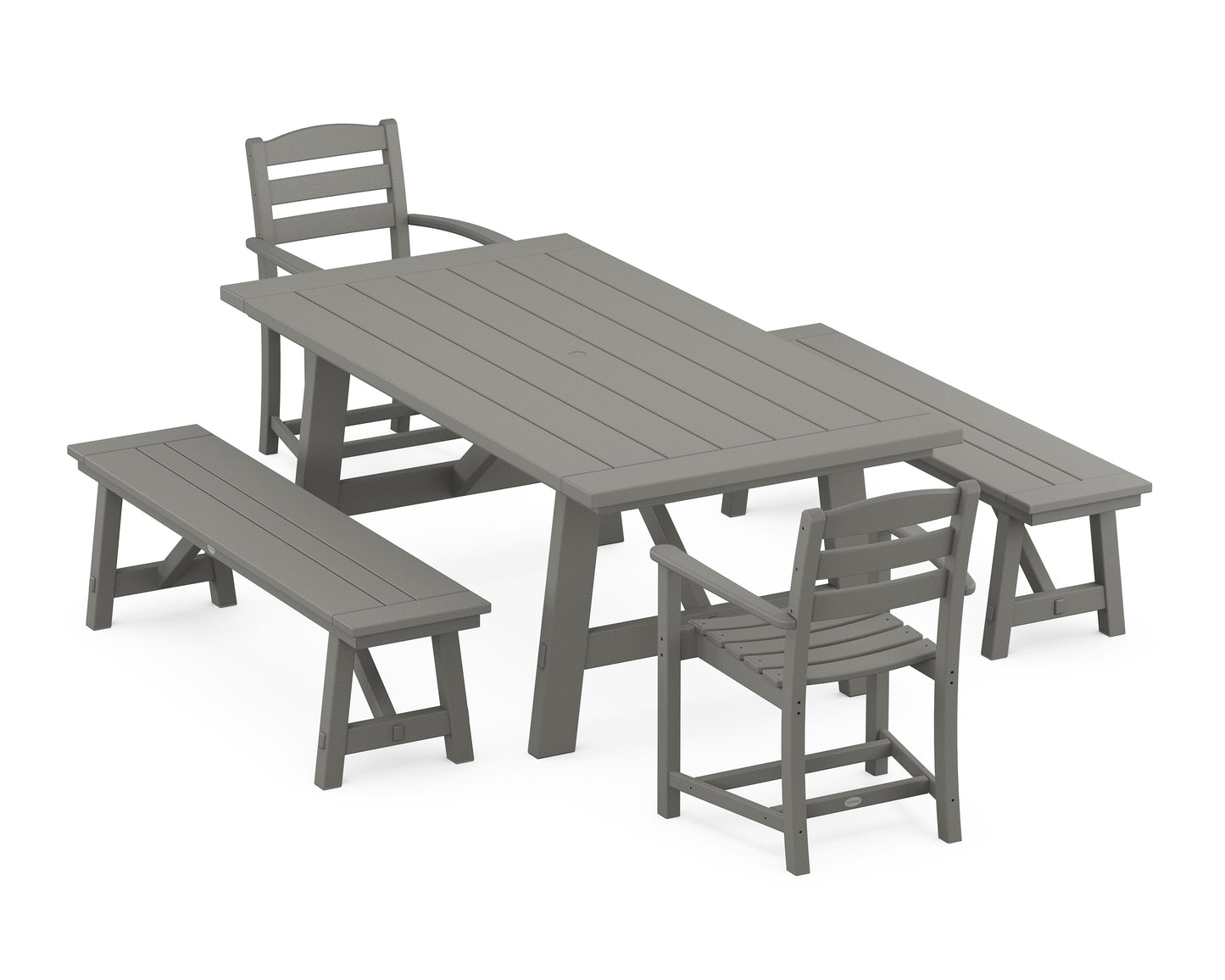 La Casa Café 5-Piece Rustic Farmhouse Dining Set With Benches