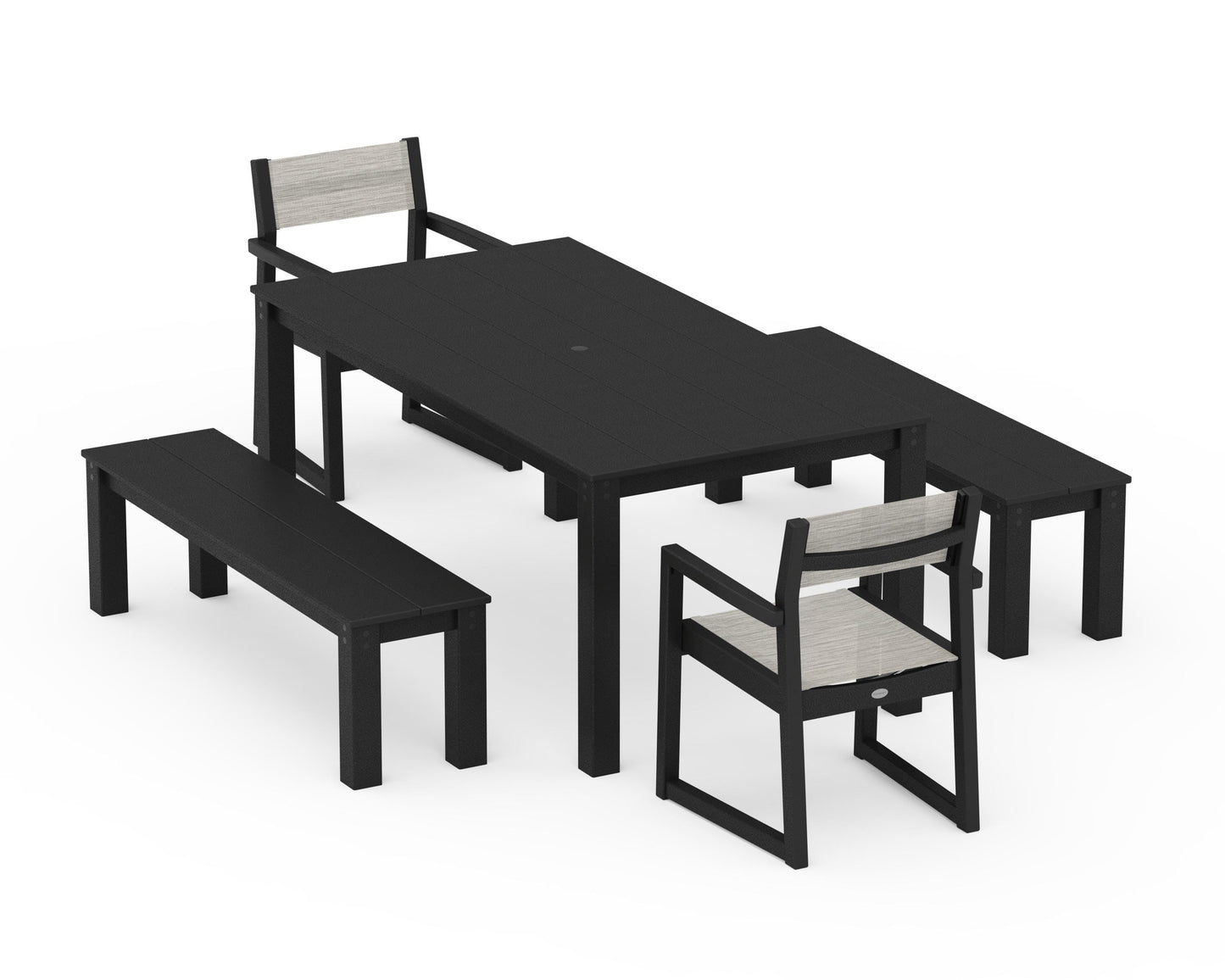 EDGE Sling Arm Chair 5-Piece Parsons Dining Set with Benches