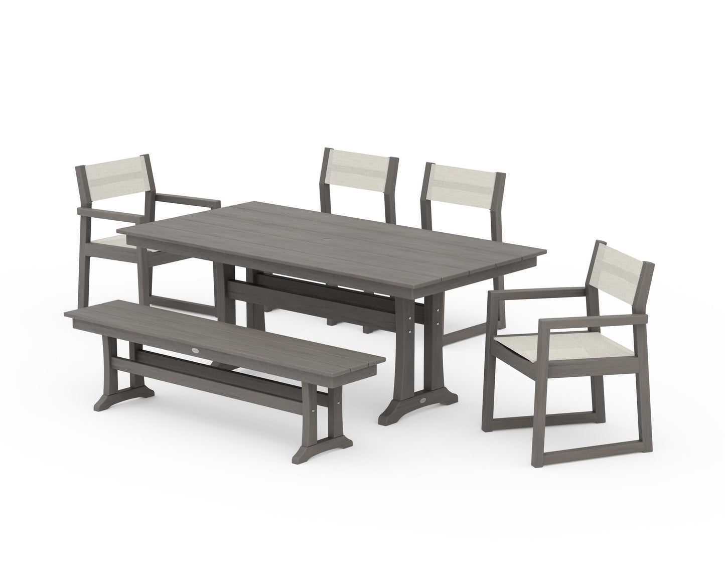 EDGE Sling 6-Piece Farmhouse Dining Set With Trestle Legs