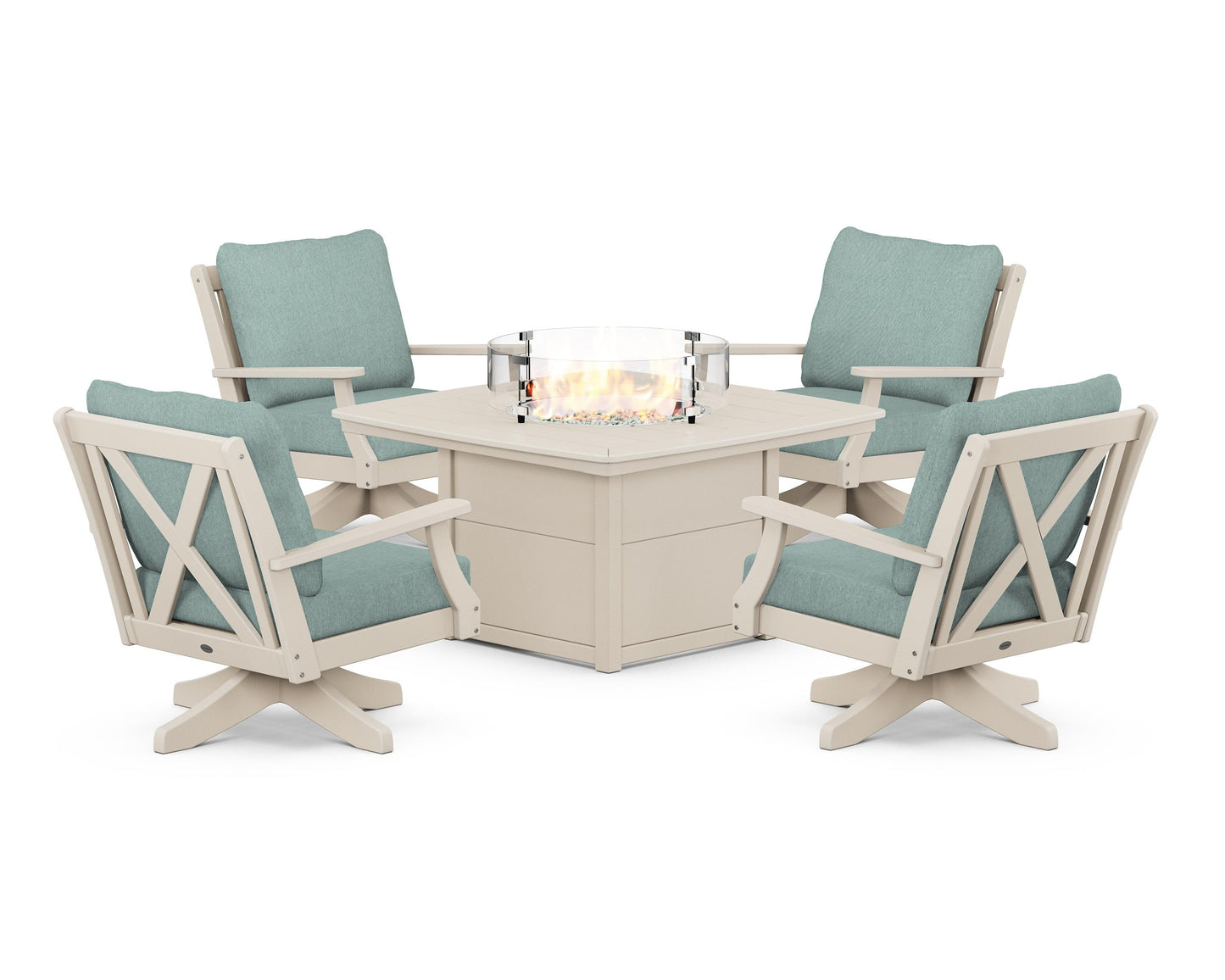 Braxton 5-Piece Deep Seating Swivel Conversation Set with Fire Pit Table