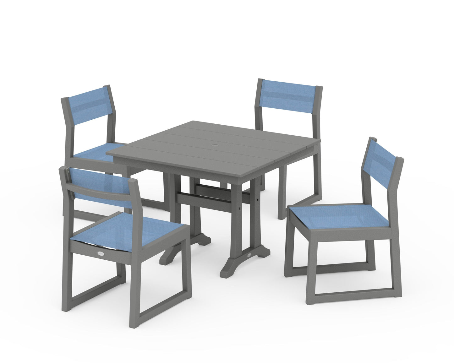 EDGE Sling 5-Piece Farmhouse Trestle Side Chair Dining Set
