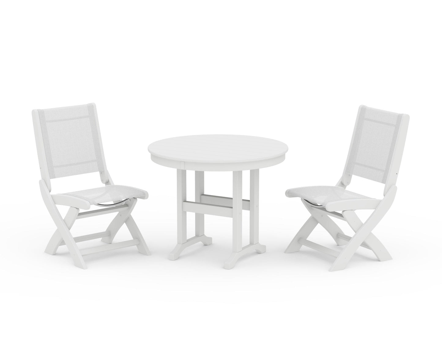 Coastal Folding Side Chair 3-Piece Round Dining Set
