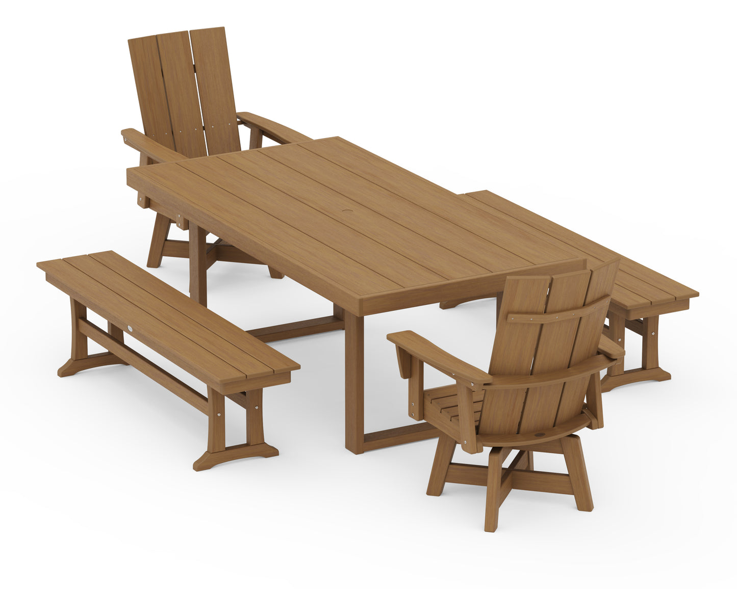 Modern Adirondack Swivel Chair 5-Piece Dining Set with Benches