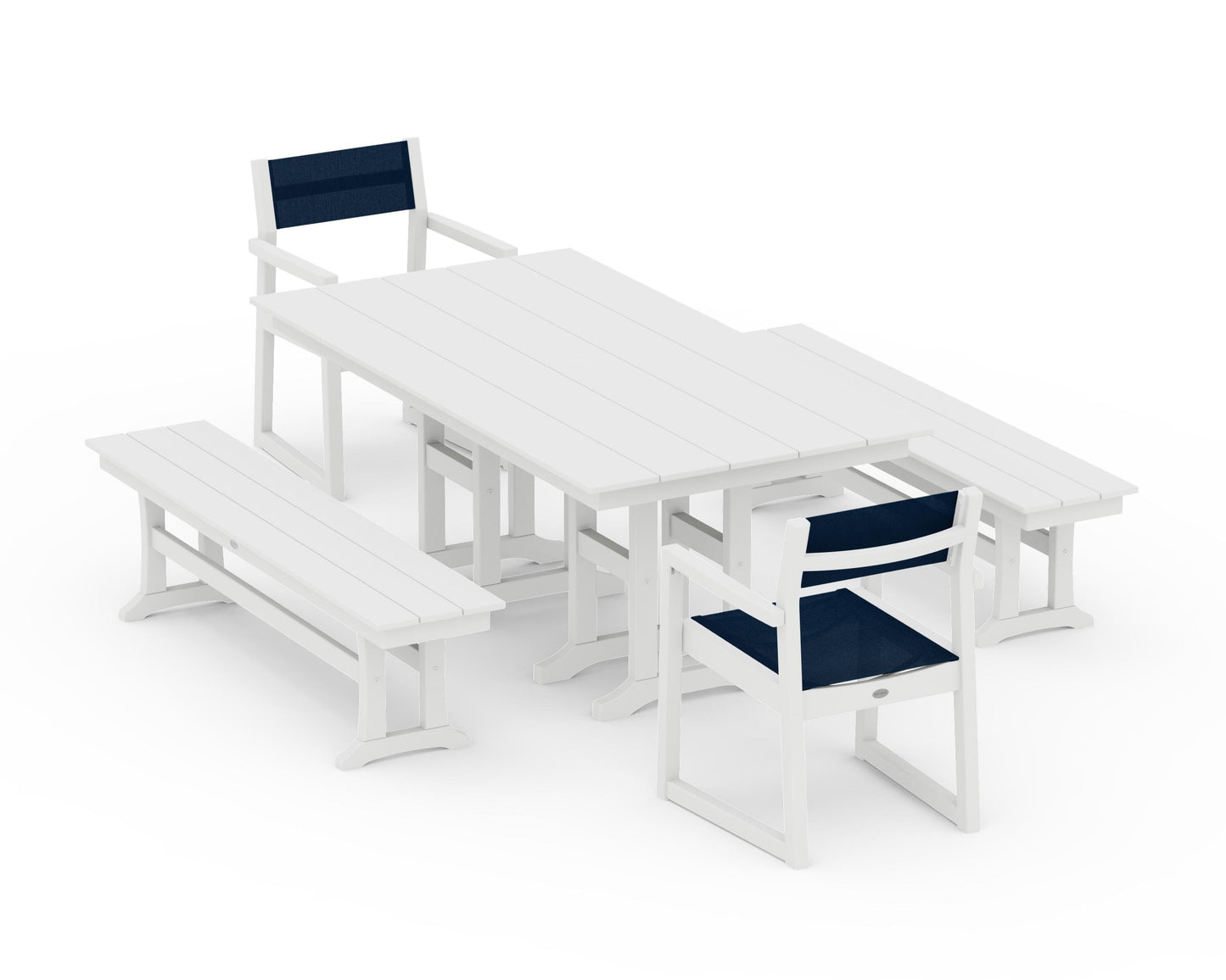 EDGE Sling Arm Chair 5-Piece Farmhouse Dining Set with Benches