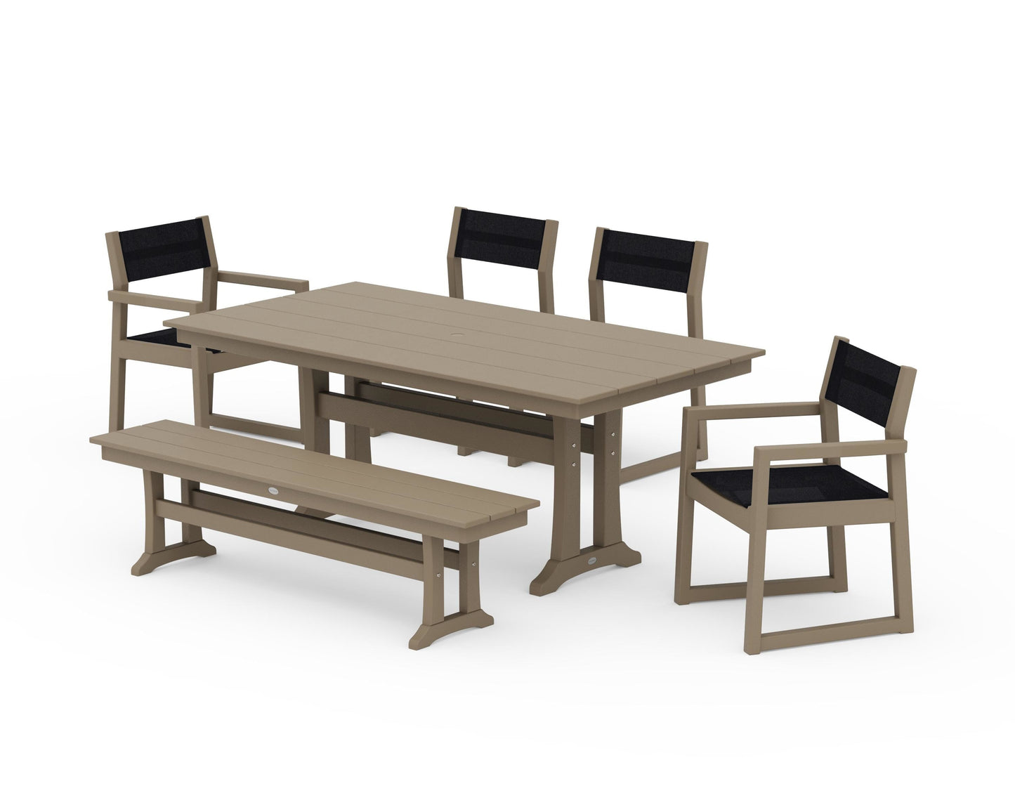EDGE Sling 6-Piece Farmhouse Dining Set With Trestle Legs